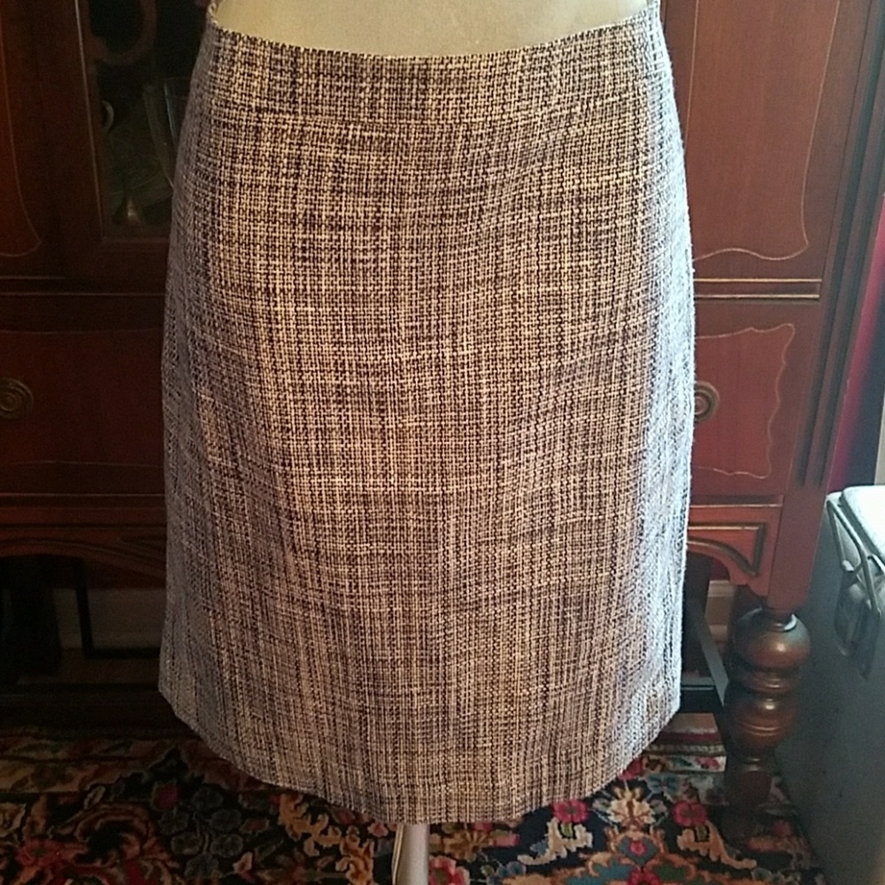 J Crew Tweedy Patterned Blue White Pencil Skirt 10